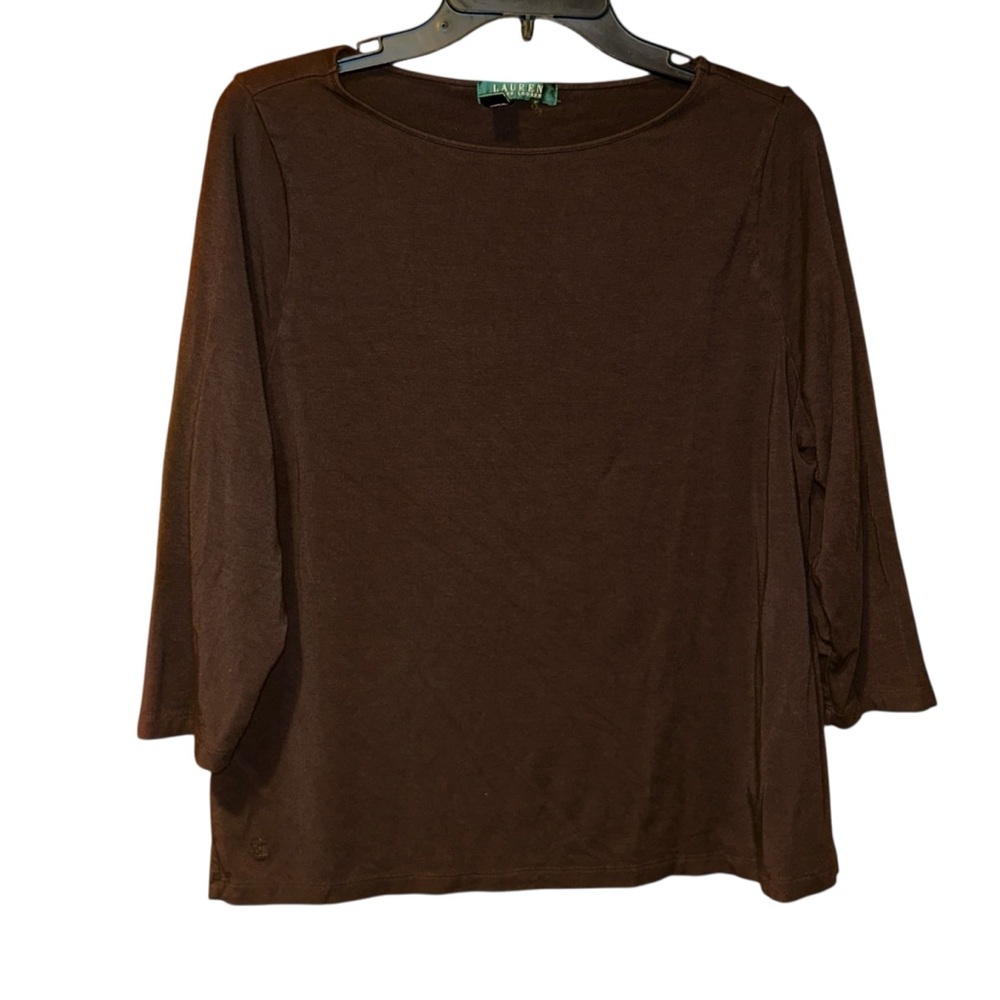 Lauren Ralph Lauren Women’s Brown Knit Top 3/4 Sleeve Small Read Basic Essential